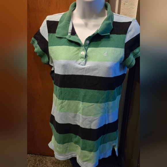 Old Navy Green Striped Polo Shirt Jr's SzS - Picture 1 of 6